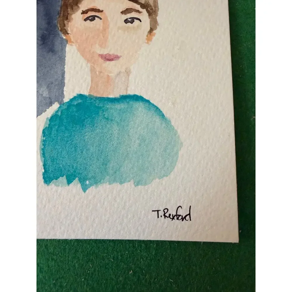 Hand painted watercolor original painting man, woman, child